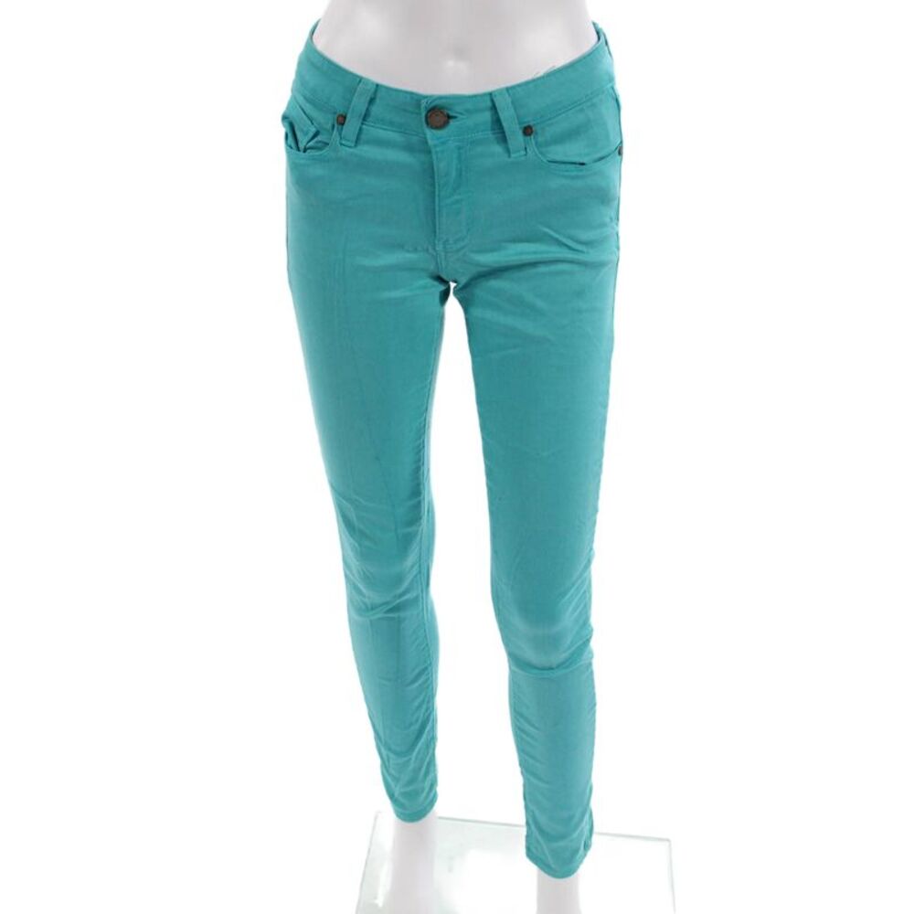 Paige Women Green Mid Rise Jeggings Button Closure Size 27